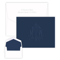 Whitlock Monogram NAVY Note - Embossed