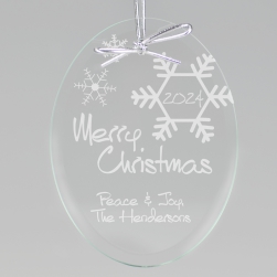 Merry Christmas Snowflake Keepsake Ornament - Oval