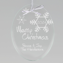 Merry Christmas Snowflake Keepsake Ornament - Oval