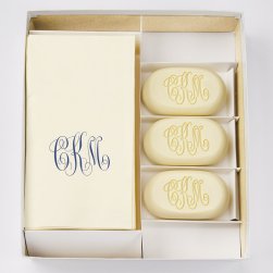 Classic Monogram Personalized Soap Set of 3 Plus Guest Towels - Engraved